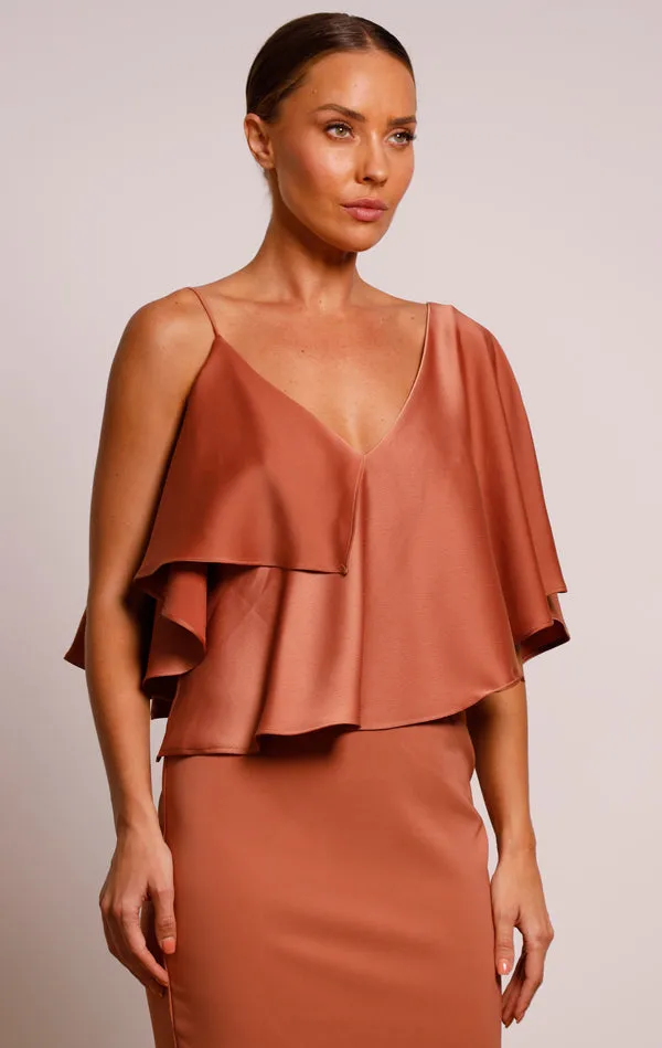 Pasduchas Siren Drape Midi Dress in Cinnamon