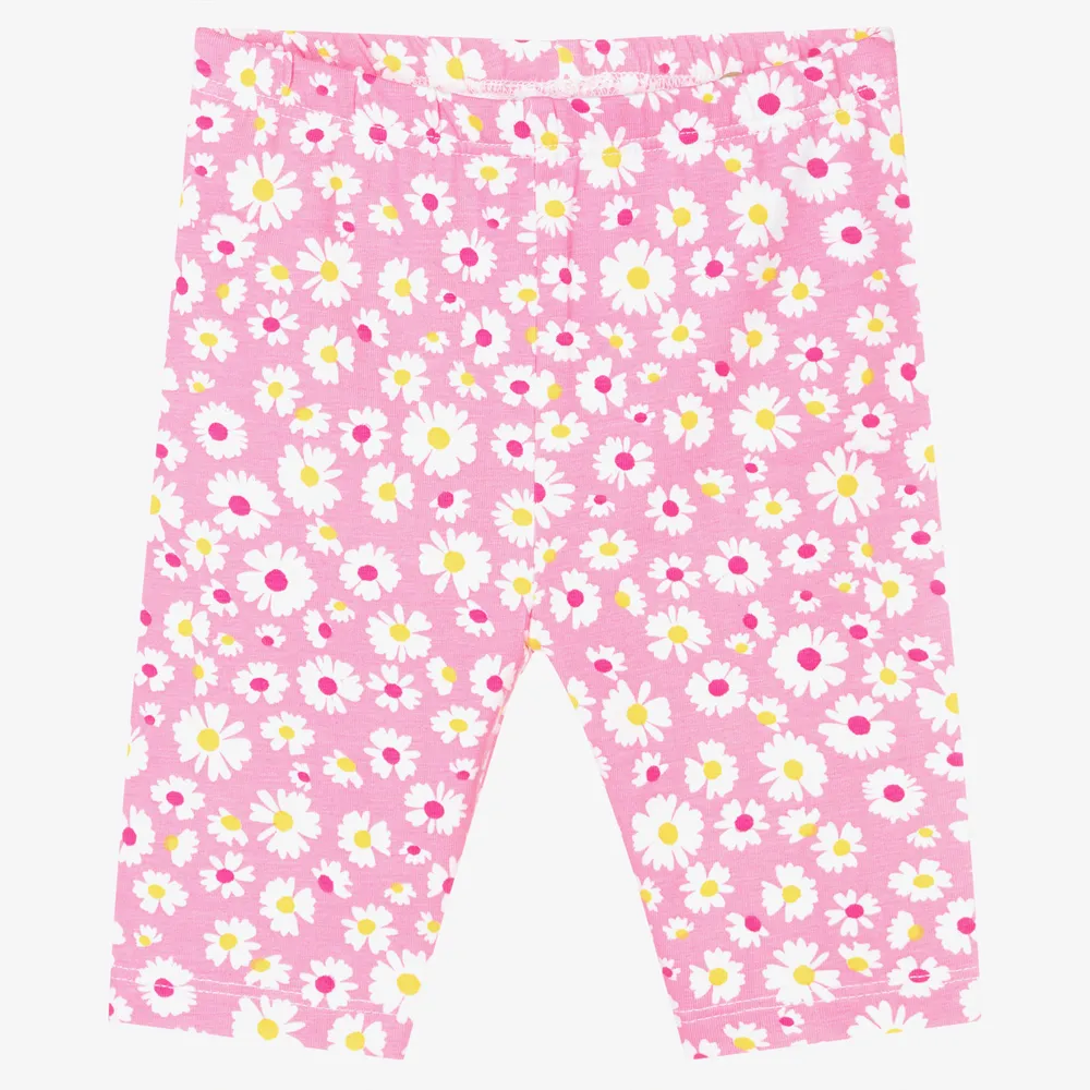 Pink Cotton Floral Leggings