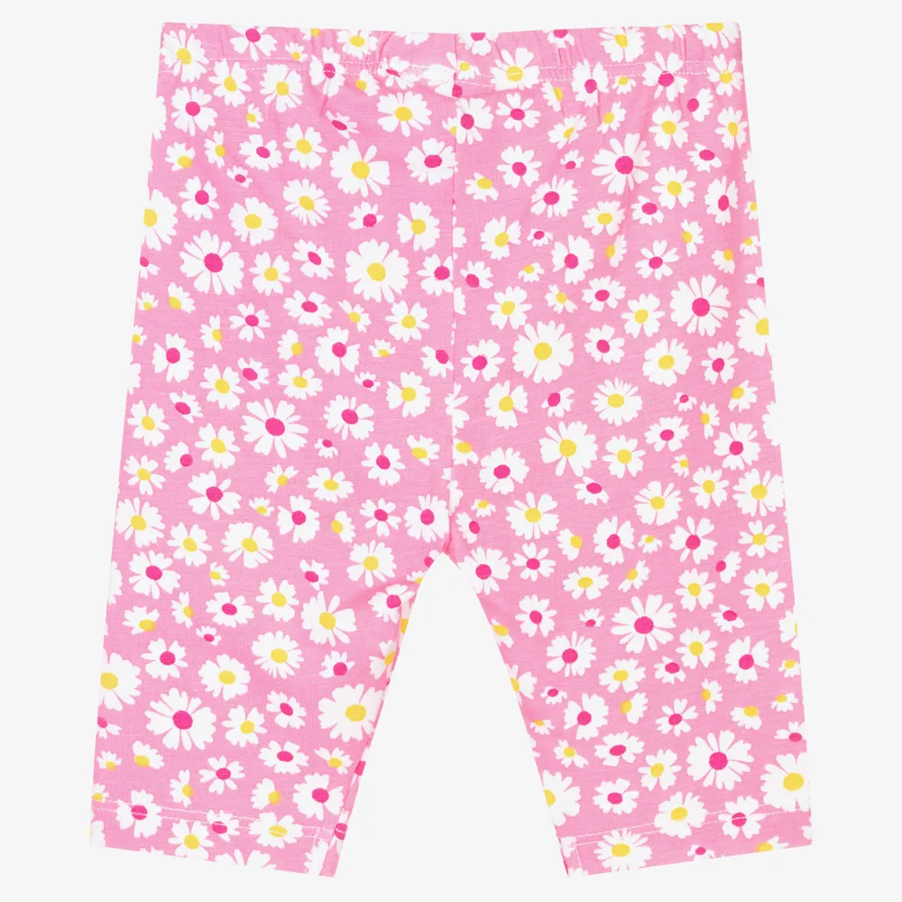 Pink Cotton Floral Leggings