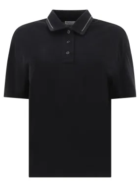 Black Monili-Embellished Piqué Polo Shirt