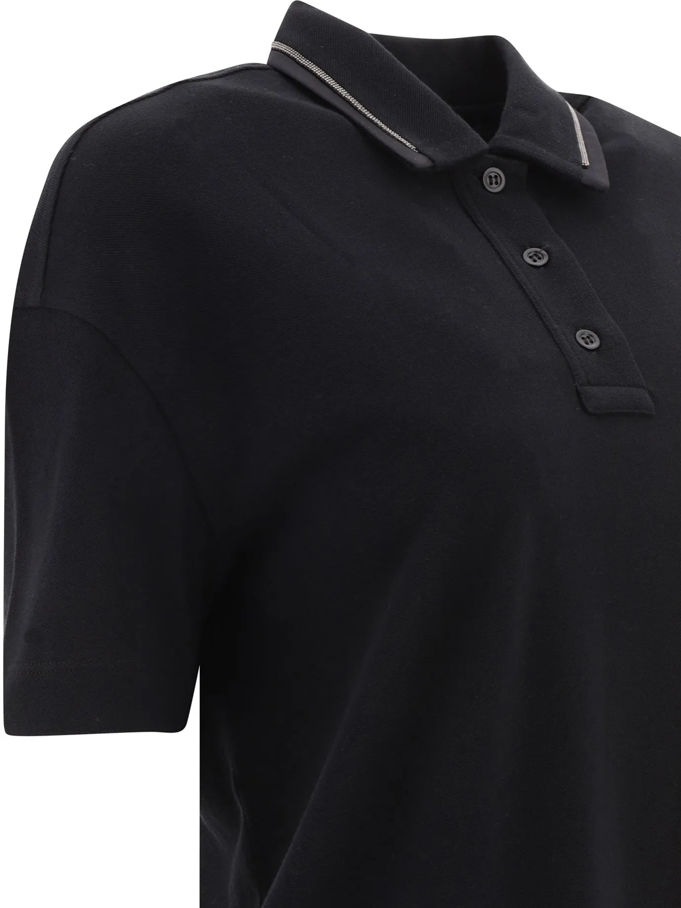 Black Monili-Embellished Piqué Polo Shirt