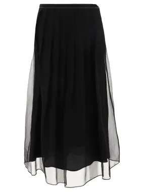 Black Pleated Skirt Shiny Waistband