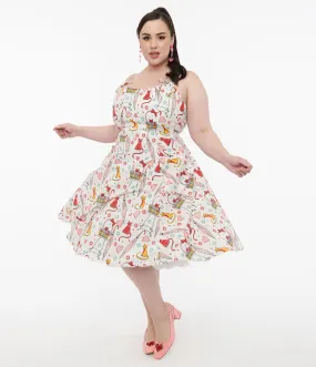 Plus Size 1950s Red & Yellow Cat Print Cotton Bobbie Swing Dress by Unique Vintage