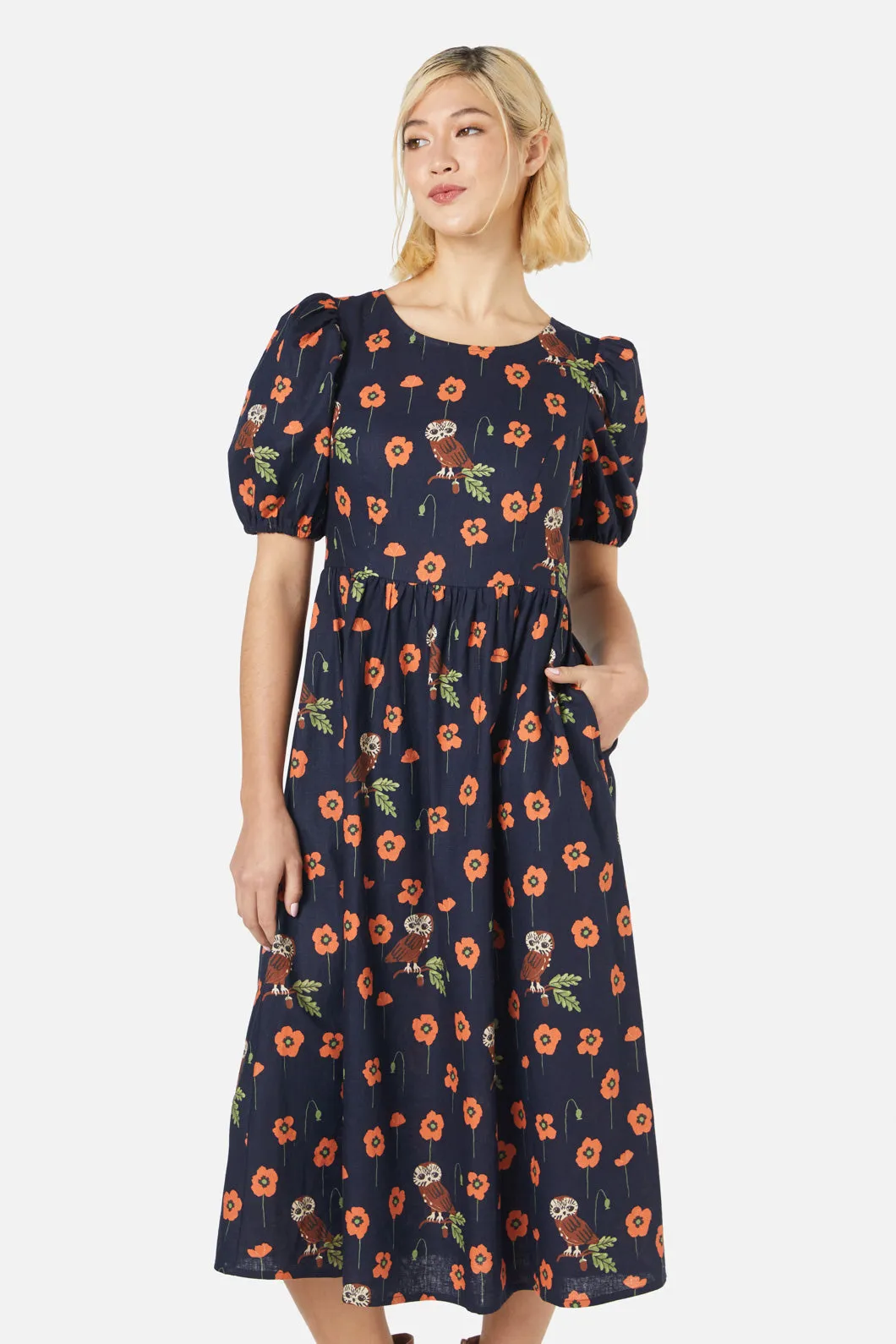 Adorable Owl Print Midi Dress