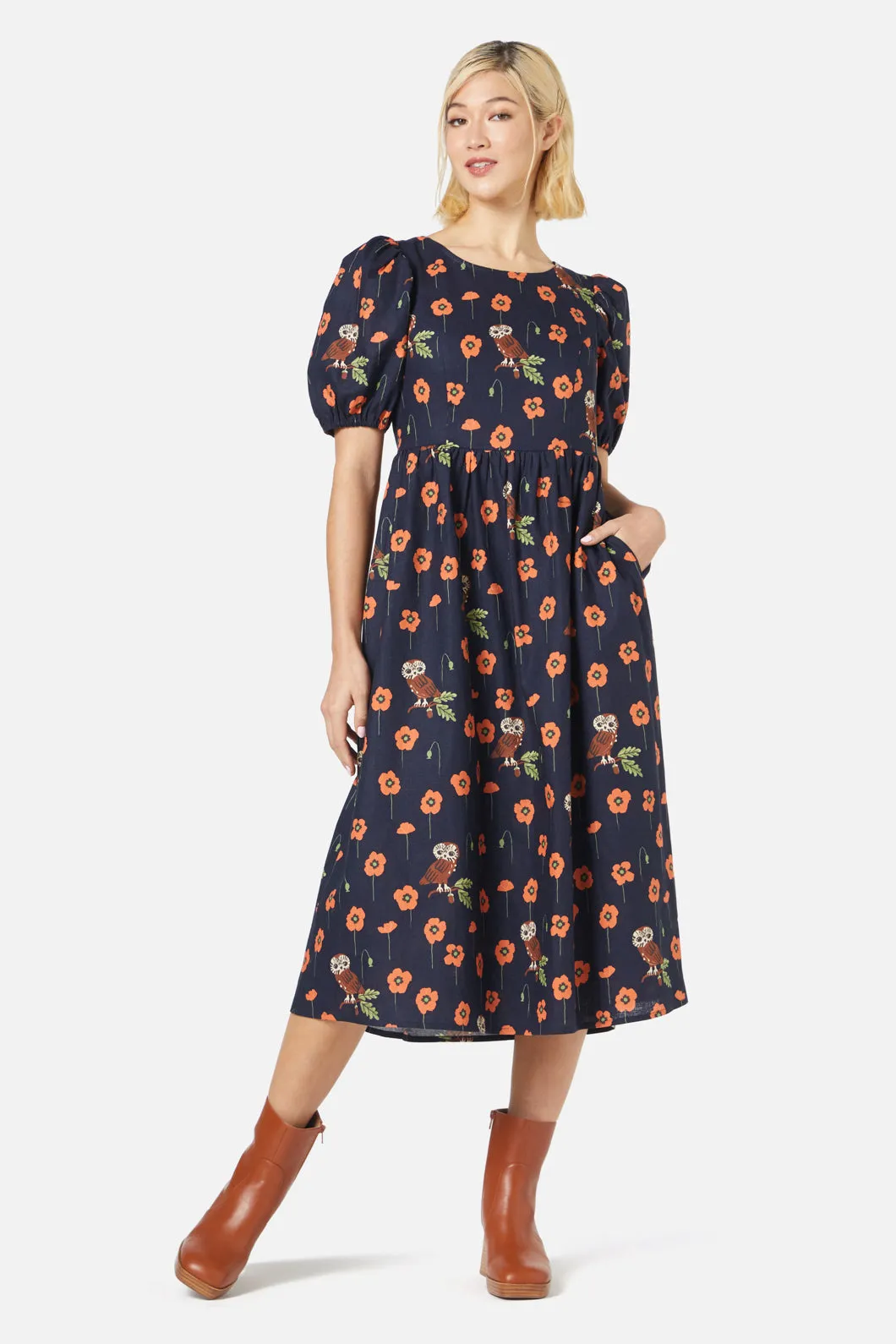 Adorable Owl Print Midi Dress