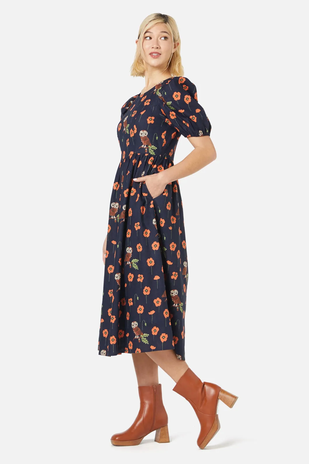 Adorable Owl Print Midi Dress