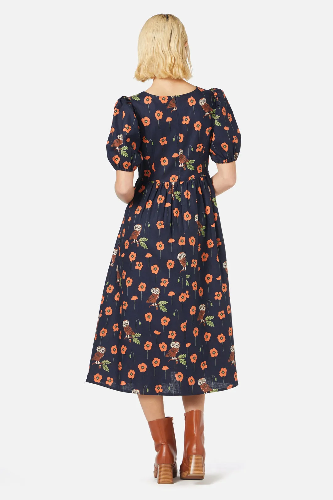 Adorable Owl Print Midi Dress