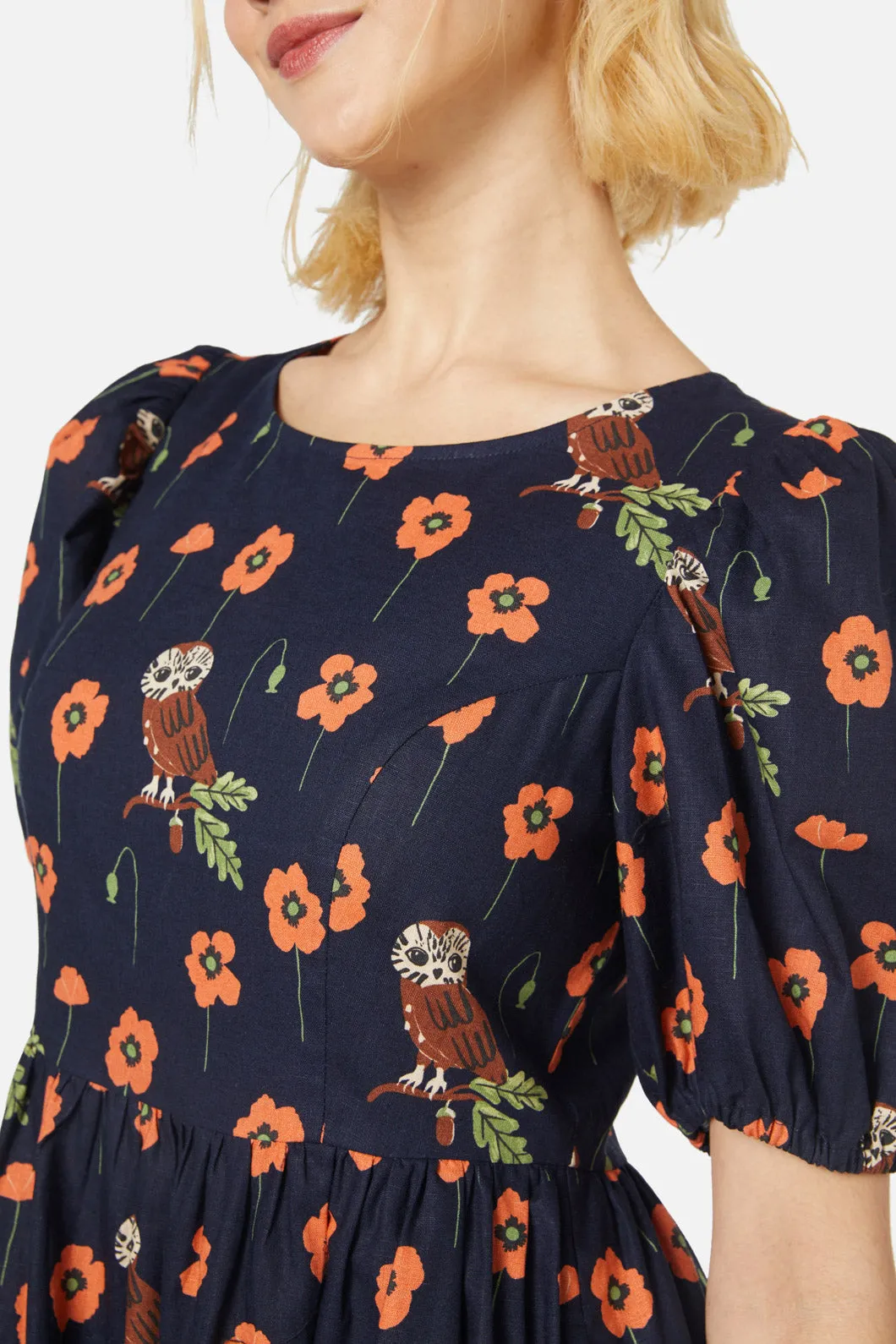 Adorable Owl Print Midi Dress