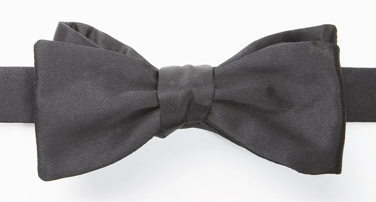 Pre-tied Black Satin Bow Tie