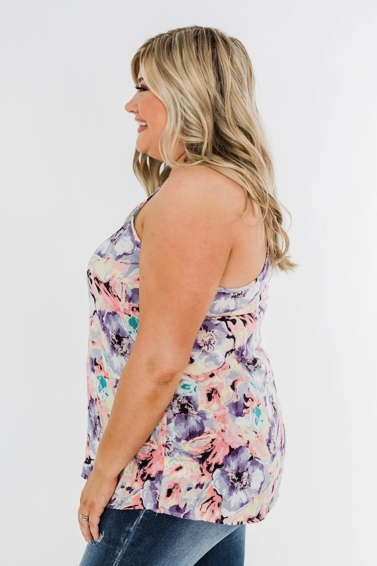 Beautiful Floral Tank Top in Purple, Pink, & Yellow