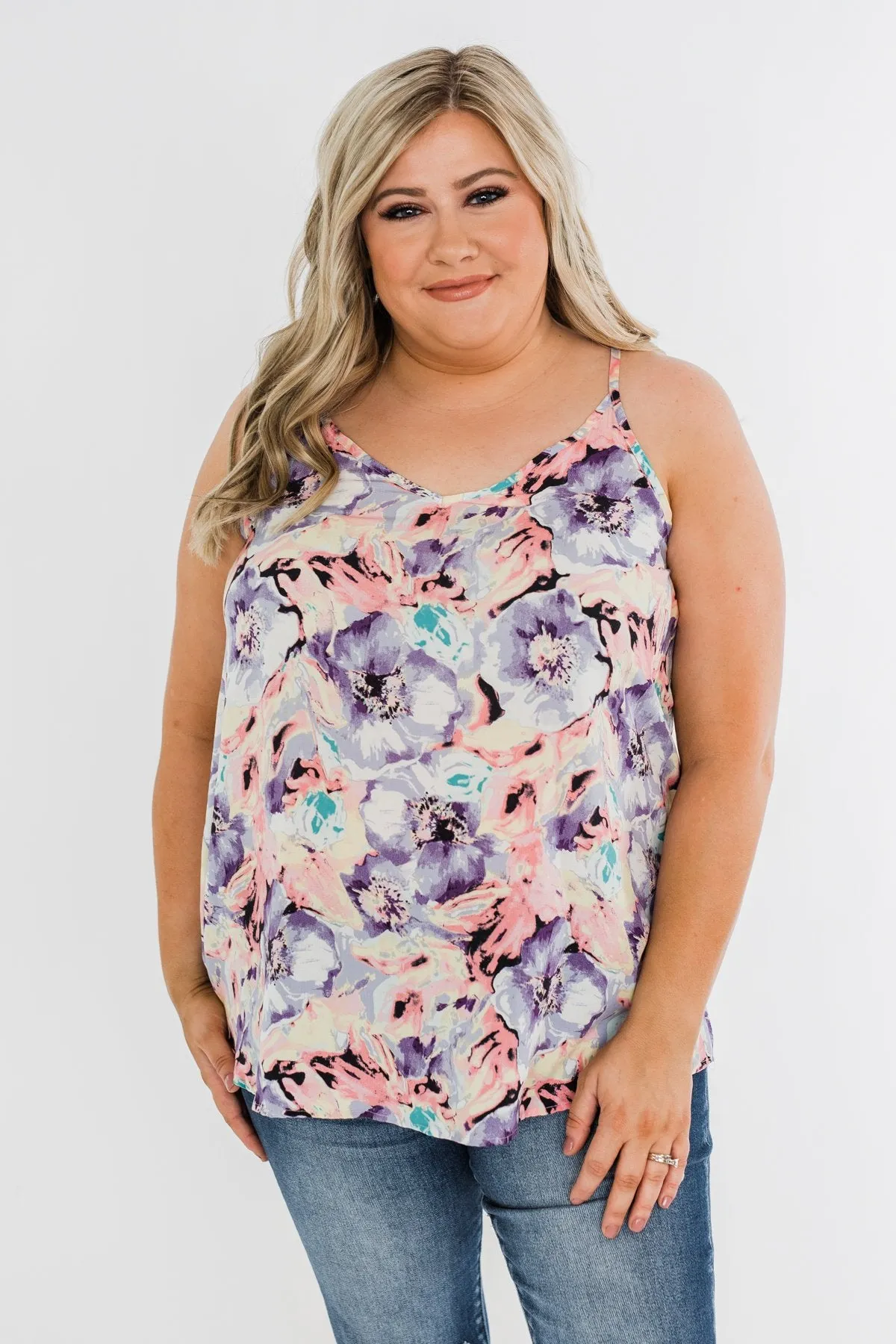 Beautiful Floral Tank Top in Purple, Pink, & Yellow