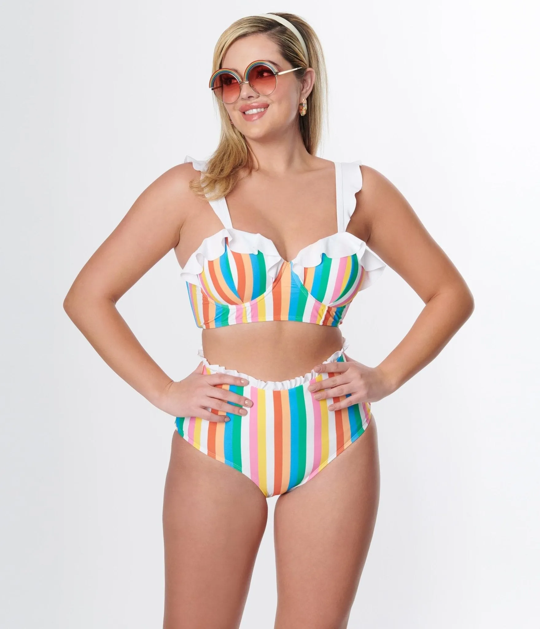 Rainbow Striped Southampton Swim Top by Unique Vintage