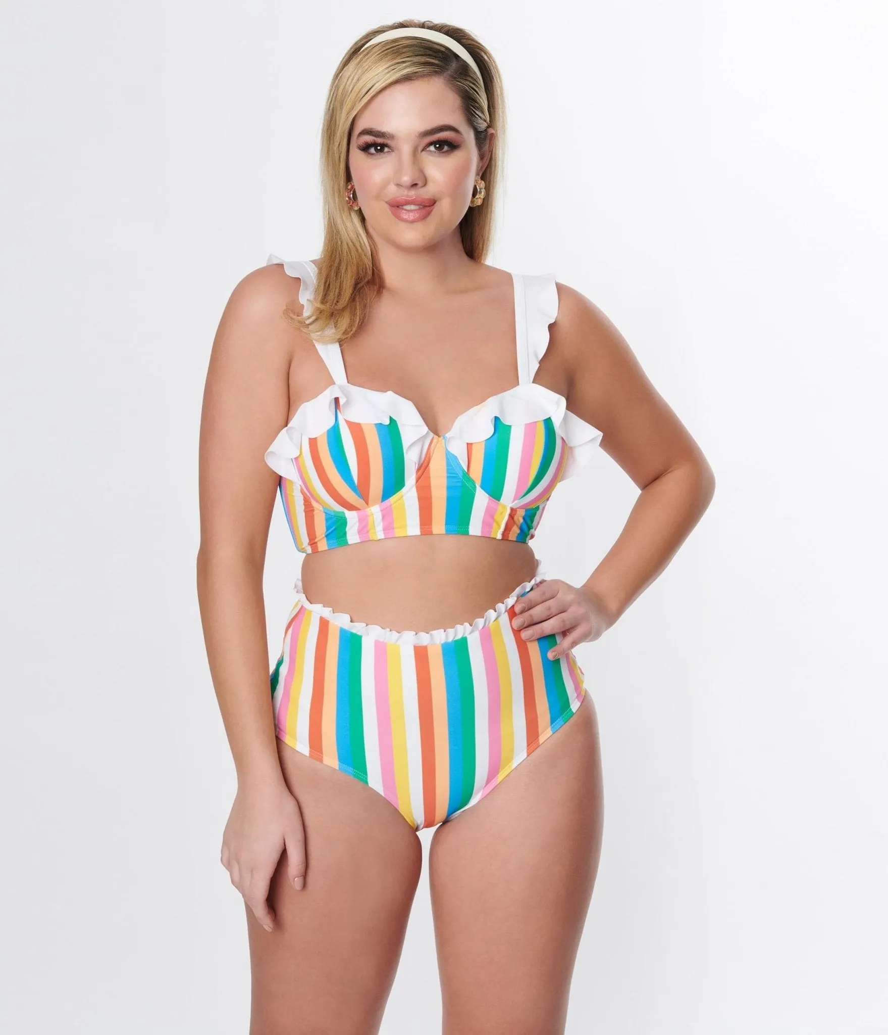 Rainbow Striped Southampton Swim Top by Unique Vintage