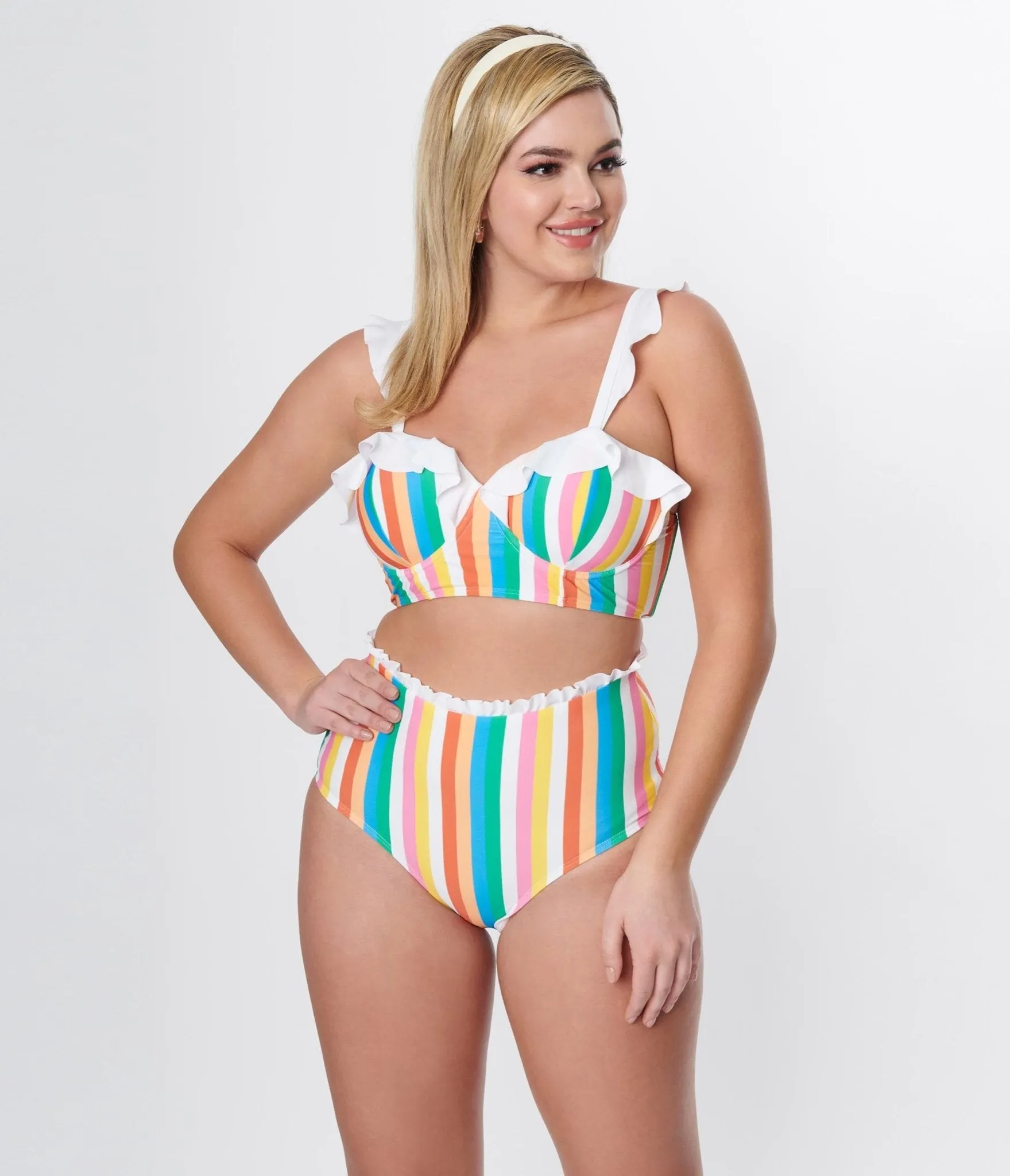 Rainbow Striped Southampton Swim Top by Unique Vintage