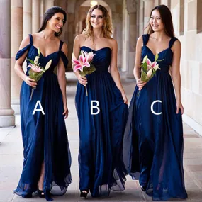 Affordable Royal Blue Chiffon Bridesmaid Dresses with Pleating