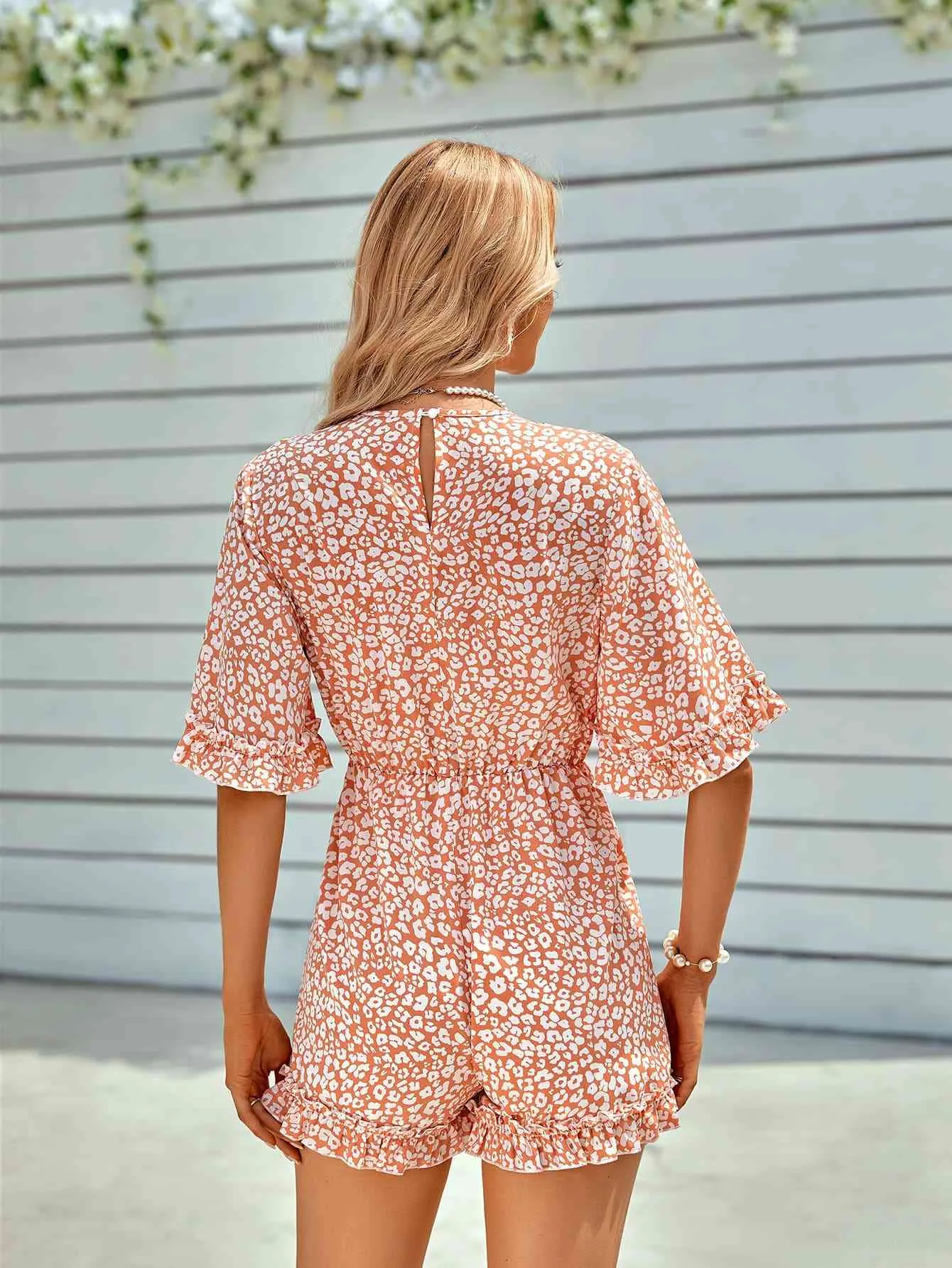 Ruffled Leopard Surplice Romper