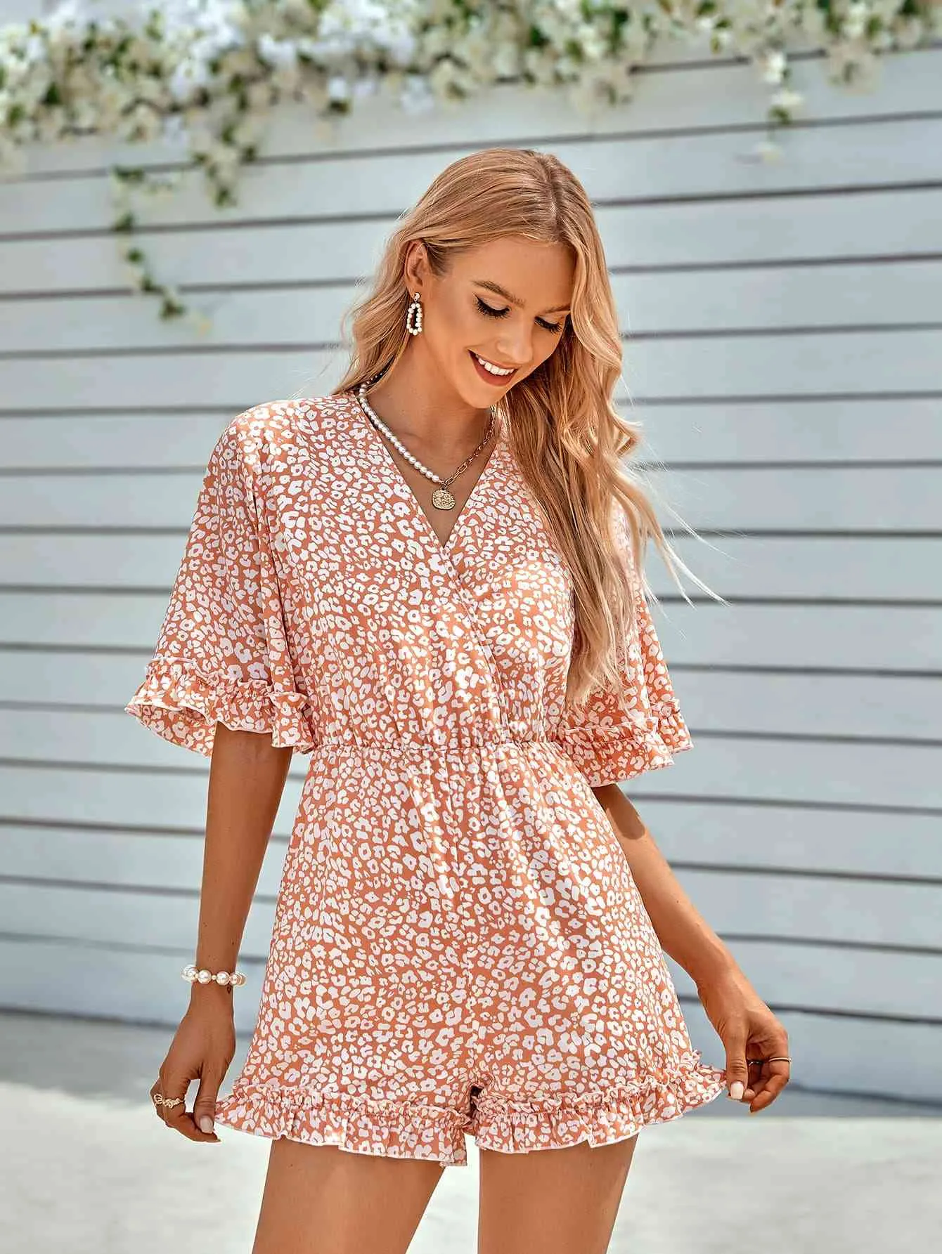 Ruffled Leopard Surplice Romper