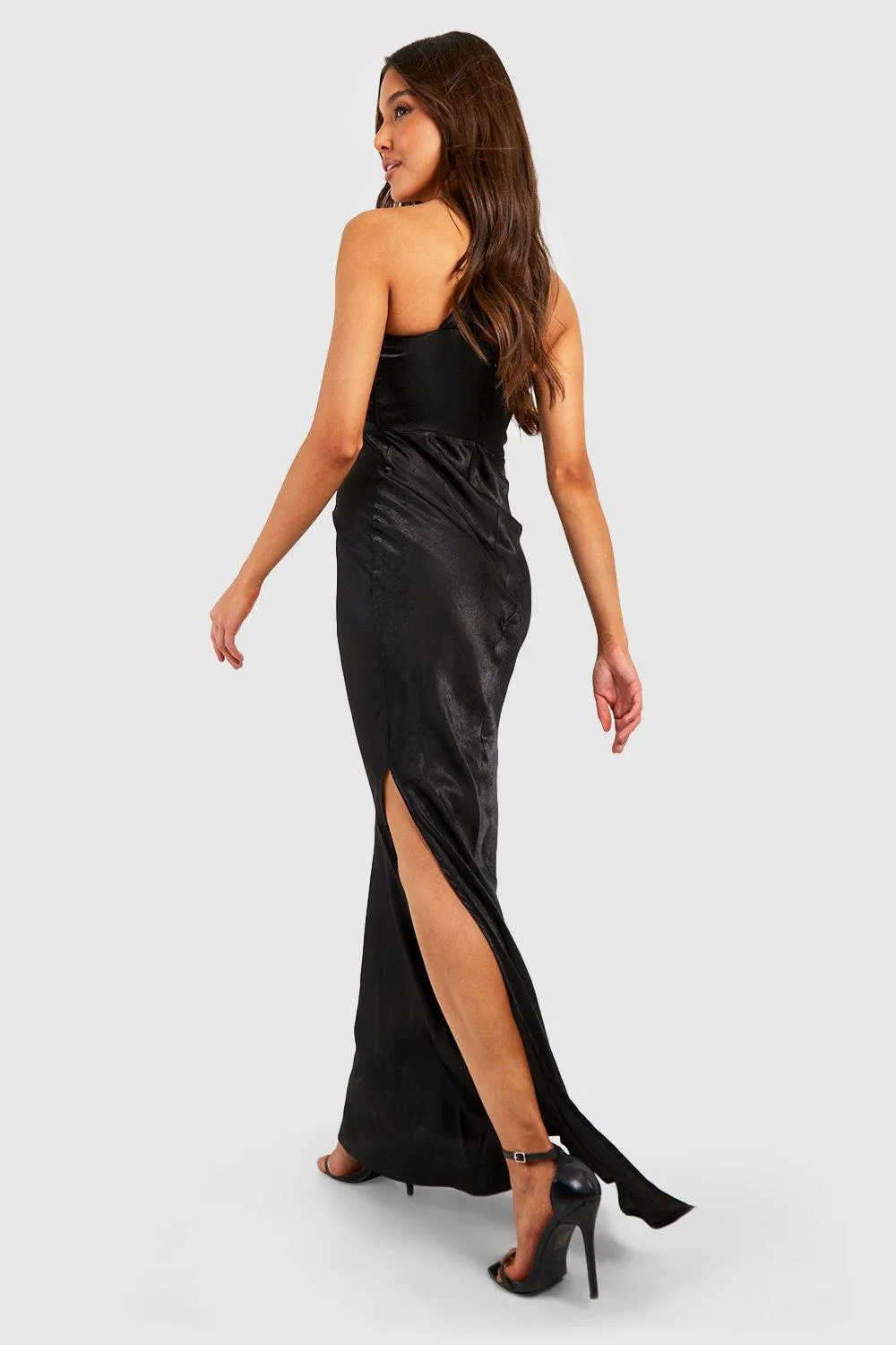 Satin Asymmetric Maxi Dress with Twist Detail