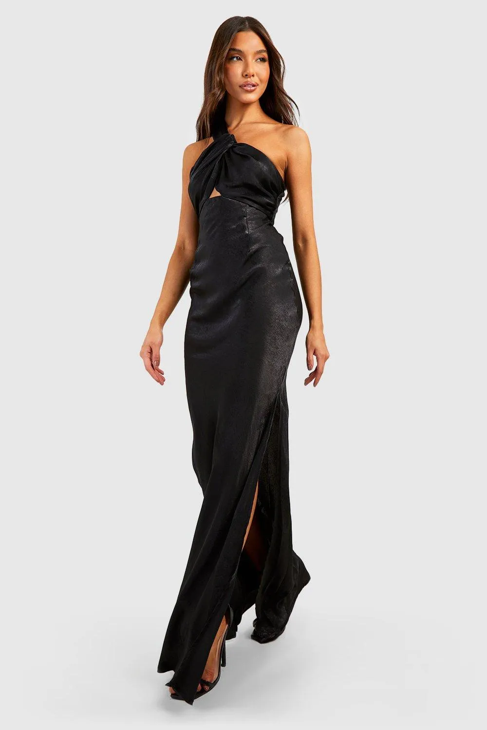 Satin Asymmetric Maxi Dress with Twist Detail