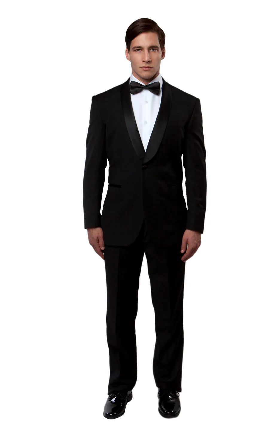 Solid Slim Fit Satin Tuxedo with Peak Lapel for Men