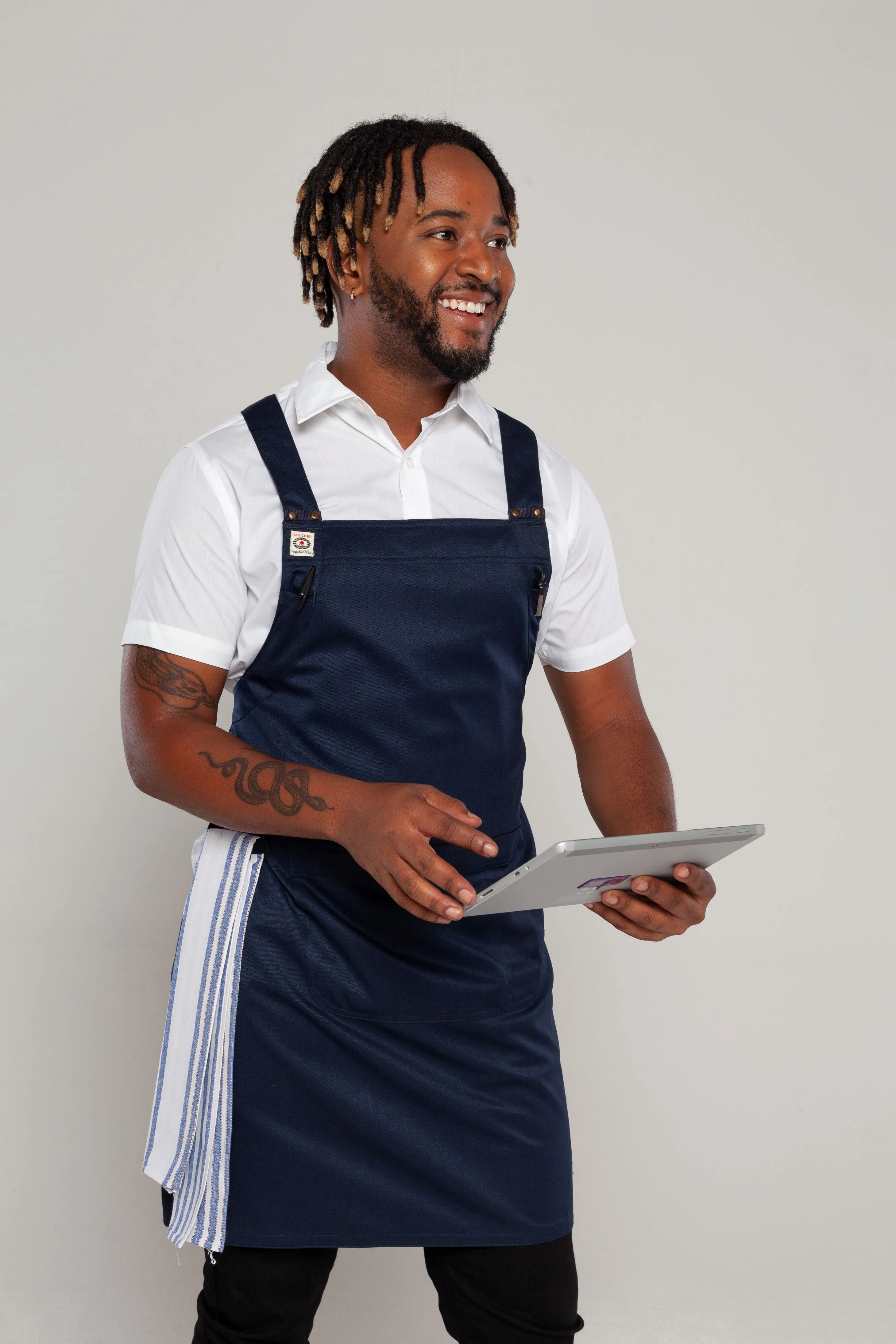 Navy Crossover Apron with Fixed Straps