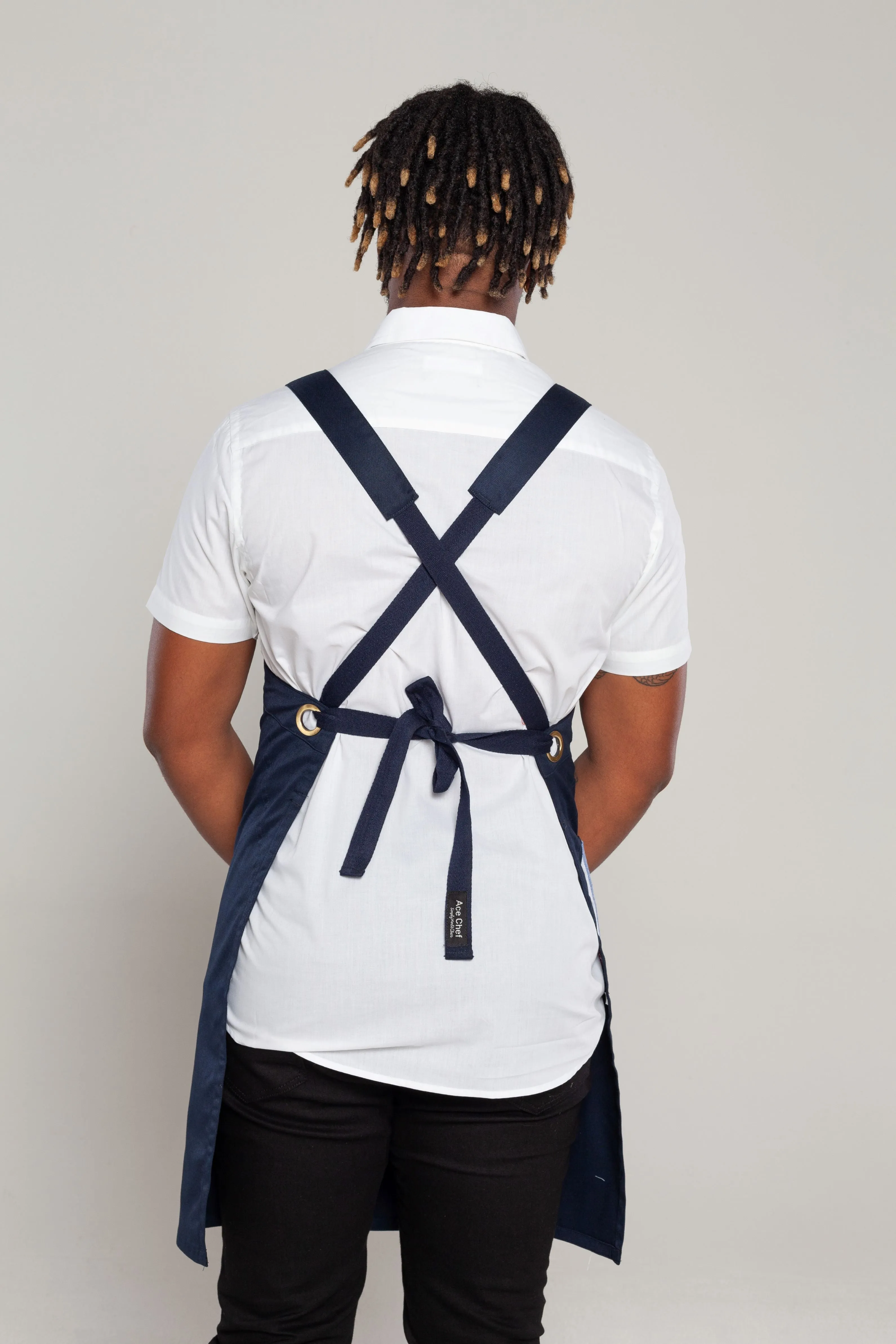 Navy Crossover Apron with Fixed Straps