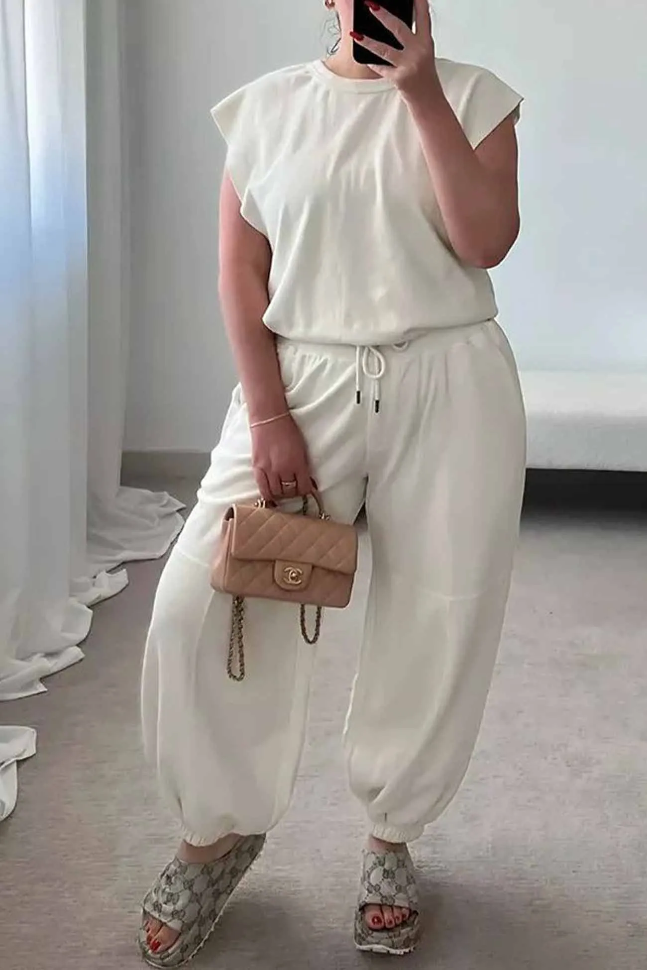 Sleeveless Cutout Drawstring Jumpsuit with Long Pants