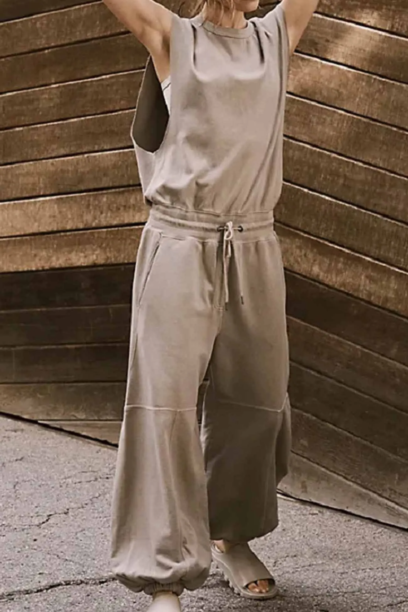 Sleeveless Cutout Drawstring Jumpsuit with Long Pants