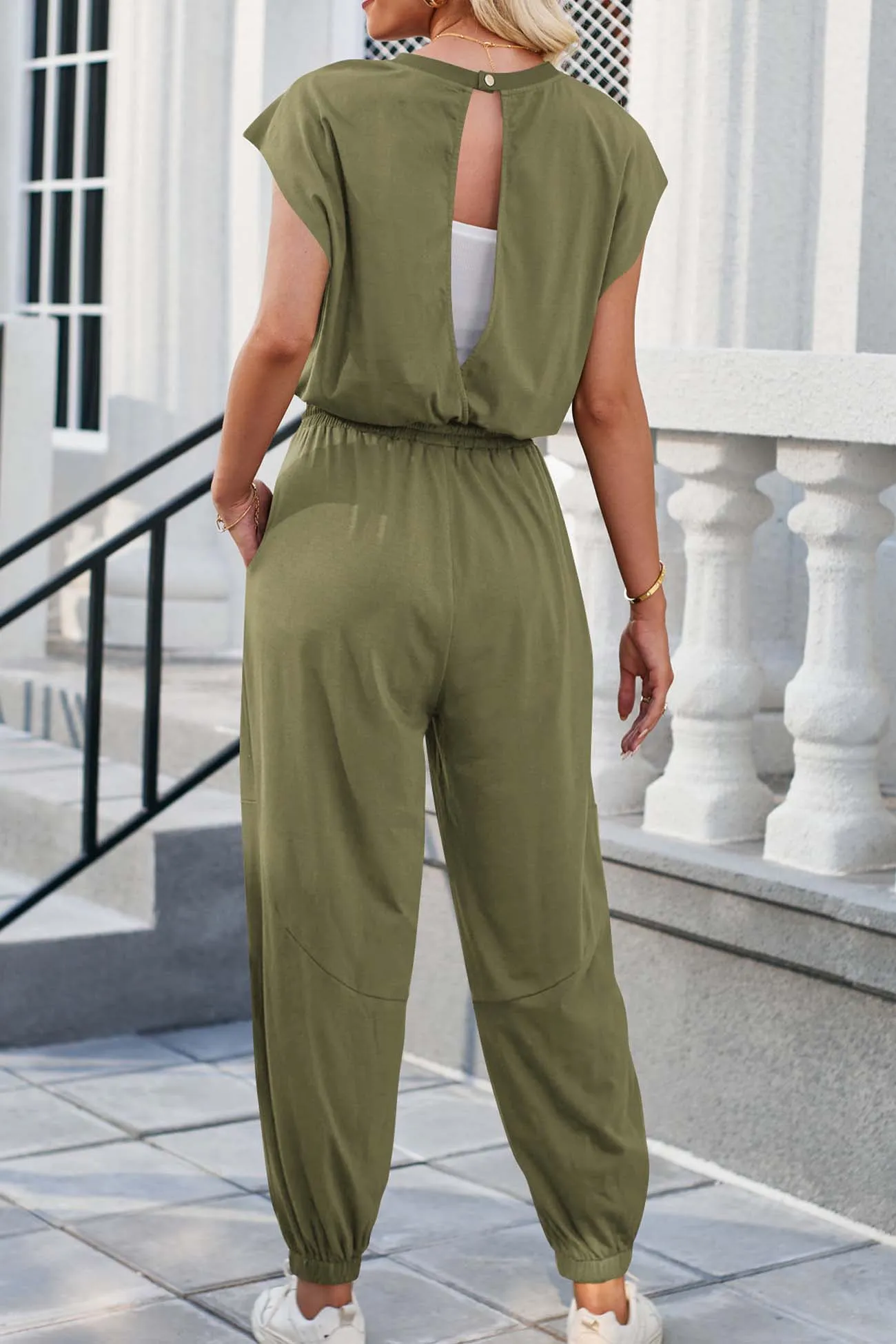 Sleeveless Cutout Drawstring Jumpsuit with Long Pants