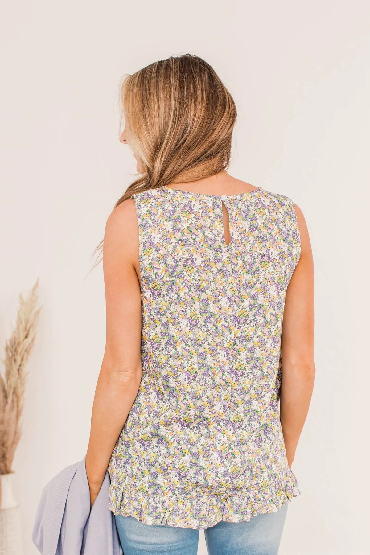 Floral Sleeveless Blouse in Lavender and Yellow