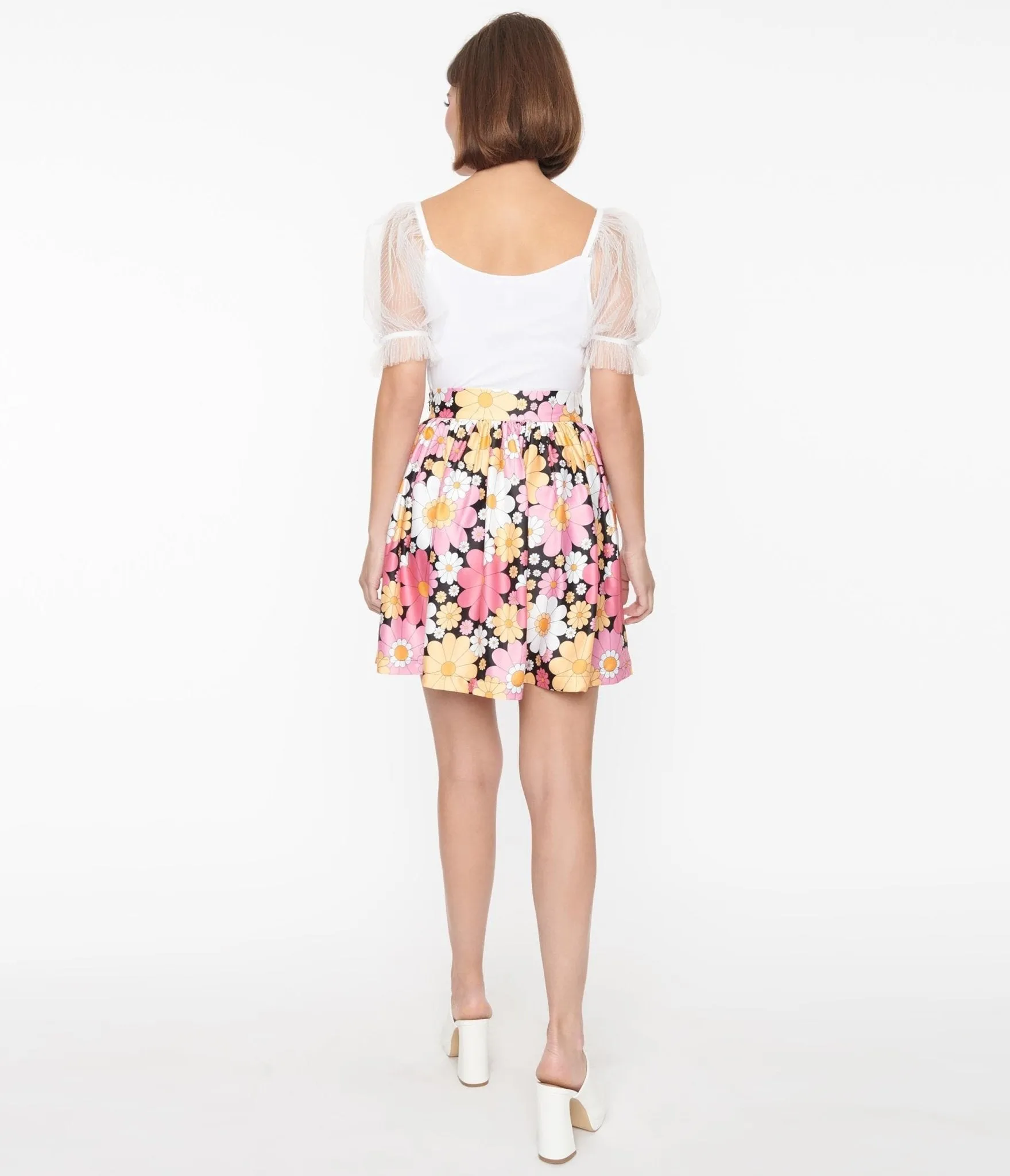 Gathered Mini Skirt in Pink & White Floral by Smak Parlour