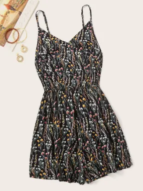 Printed Romper with Spaghetti Straps