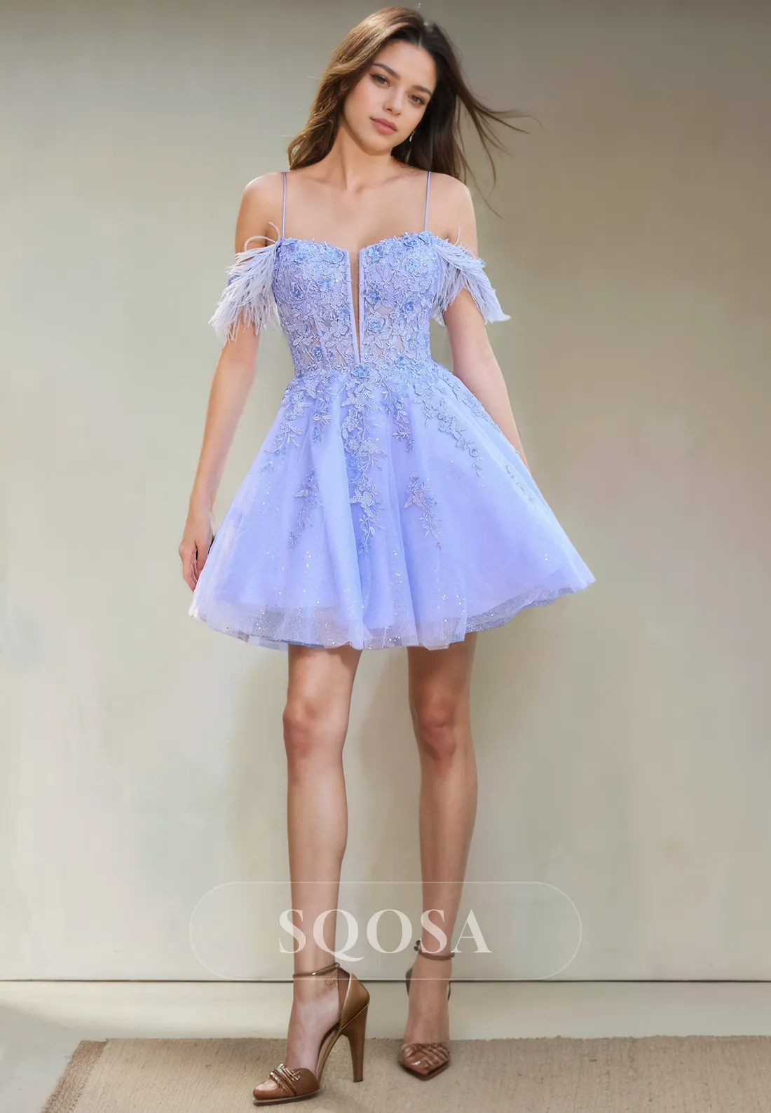 Cute Homecoming Dress with Spaghetti Straps and Tulle Appliques