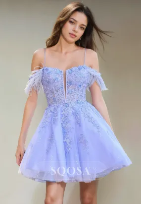 Cute Homecoming Dress with Spaghetti Straps and Tulle Appliques