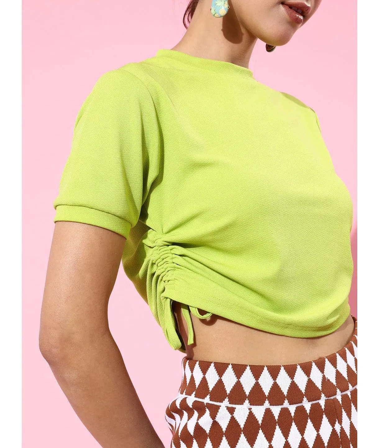 Stretchable Cotton Crop Top with Side Drawstring