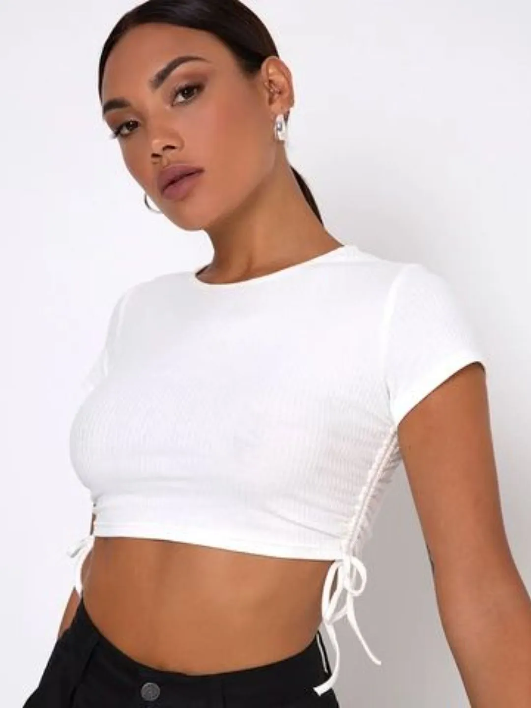 Stretchable Cotton Crop Top with Side Drawstring