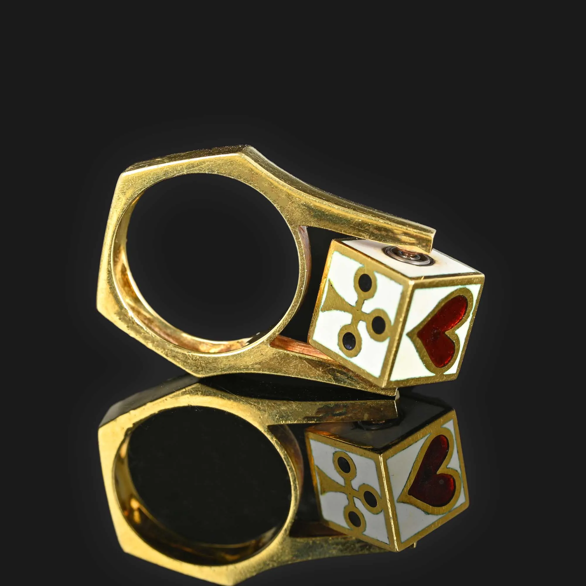 18K Gold Spinner Ring with Playing Card Design;