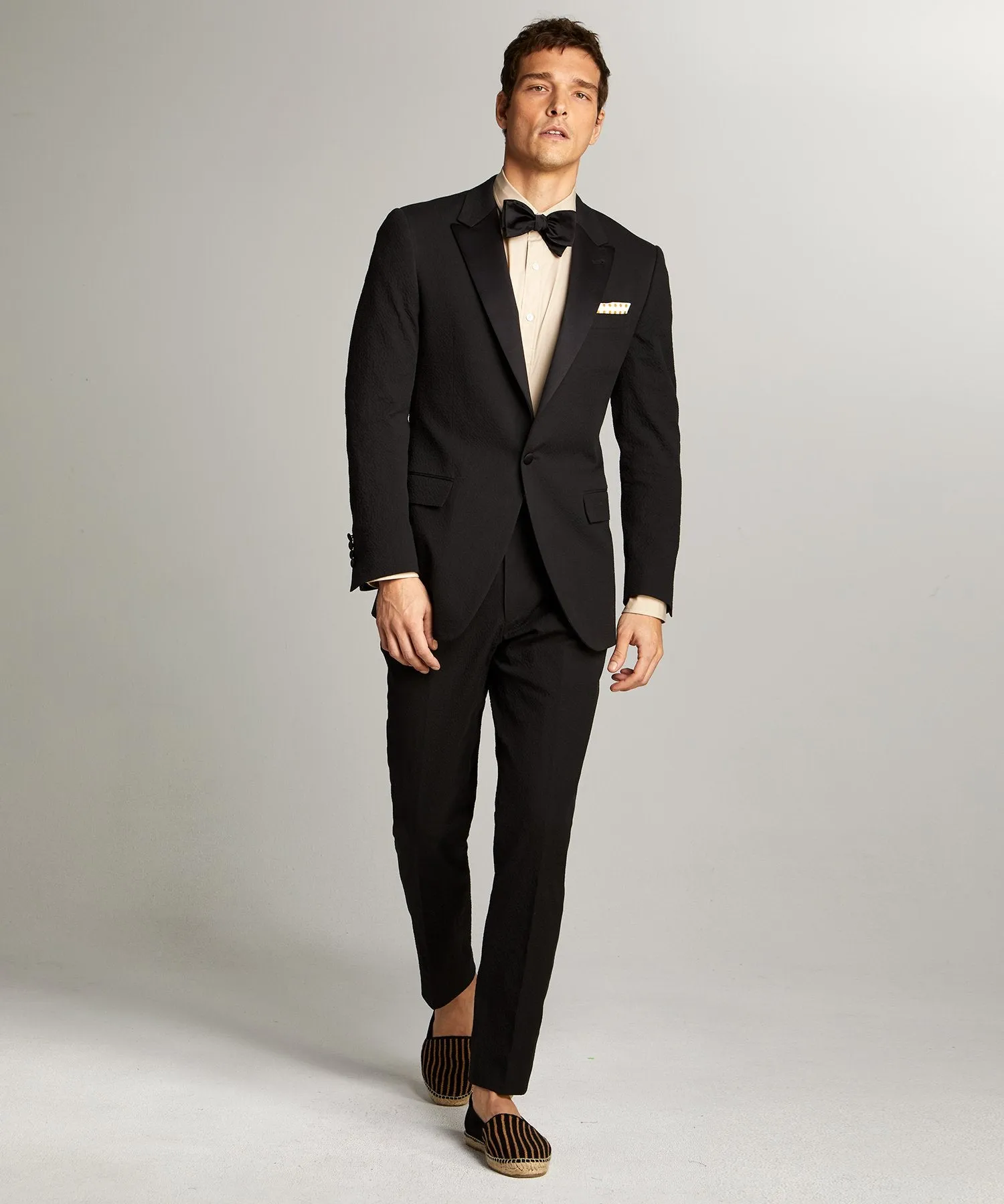 Italian Black Seersucker Tuxedo Jacket by Sutton with Peak Lapel