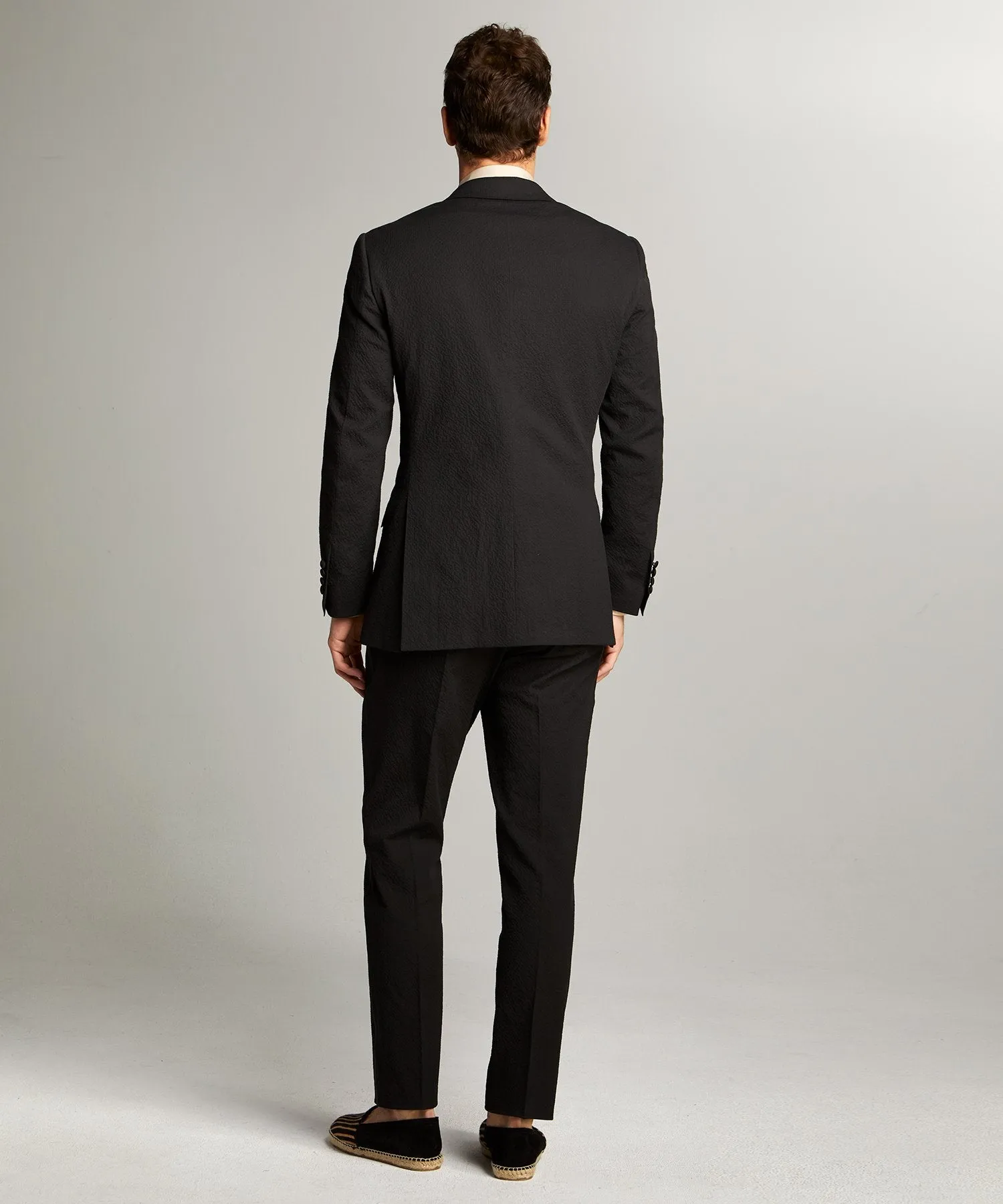 Italian Black Seersucker Tuxedo Jacket by Sutton with Peak Lapel