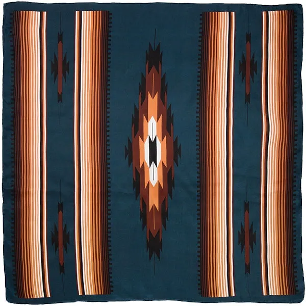 Aztec Silk Scarf in Teal and Tan