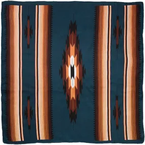 Aztec Silk Scarf in Teal and Tan