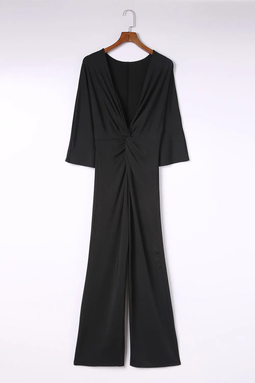 Three-Quarter Sleeve Jumpsuit with Plunging Neckline