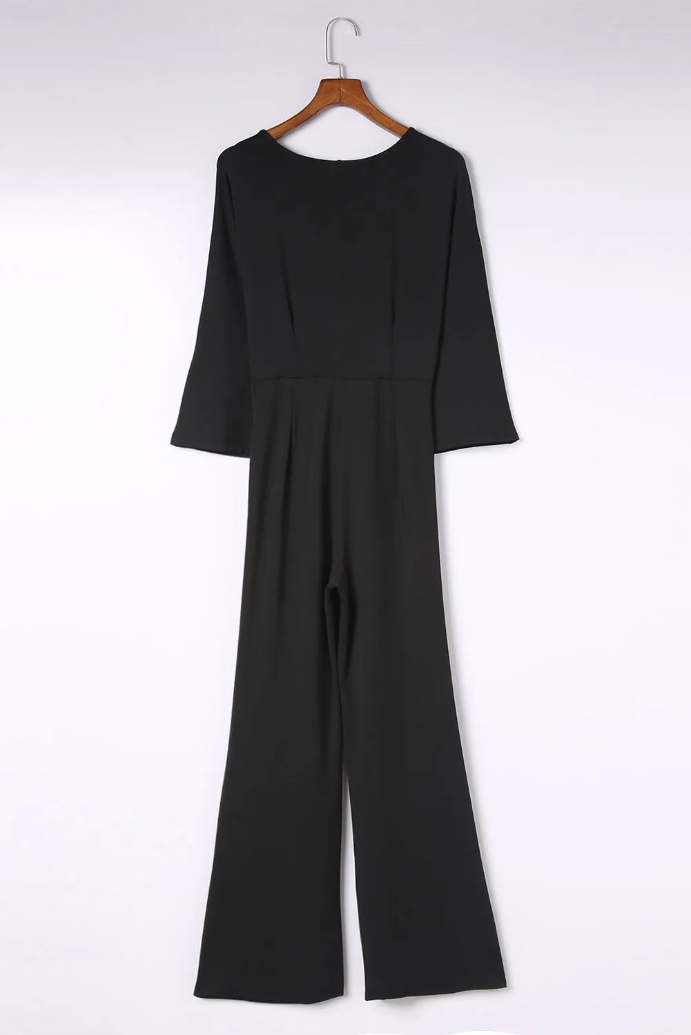 Three-Quarter Sleeve Jumpsuit with Plunging Neckline