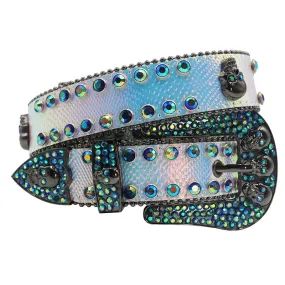 Unisex Blue Crystal Diamond Studded Rhinestones Belt