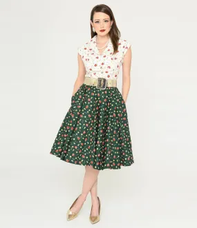 Green Holiday Print Sally Swing Skirt by Magnolia Place