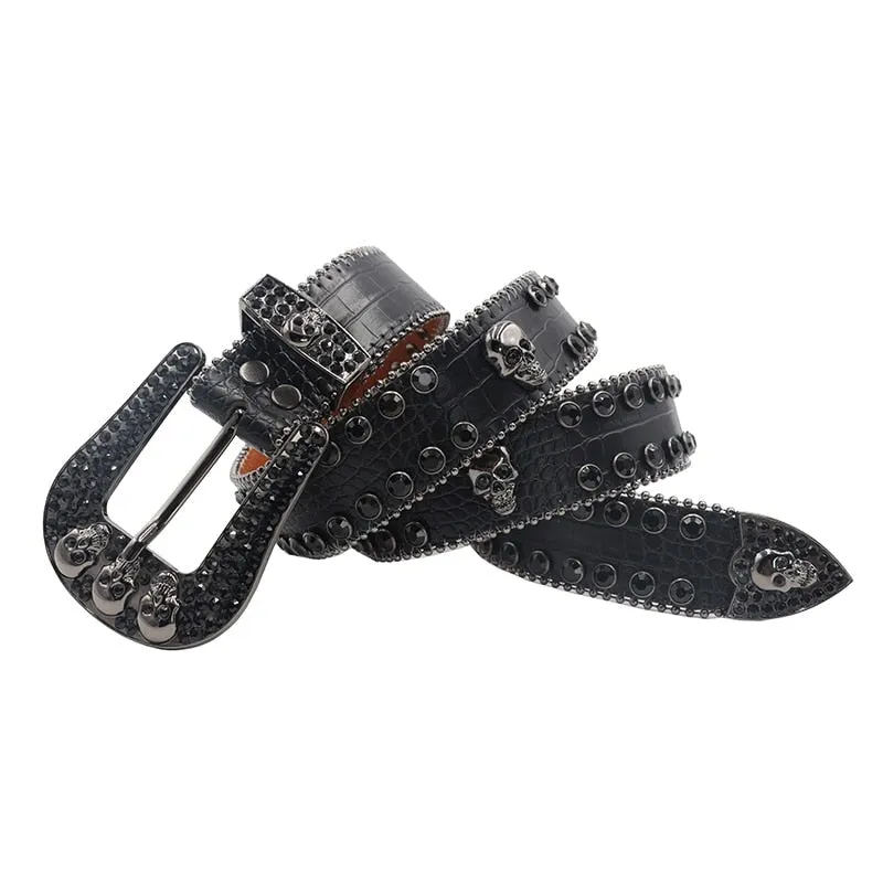 Crystal Pin Buckle Diamond Rhinestones Belt in Synthetic Leather for All Genders