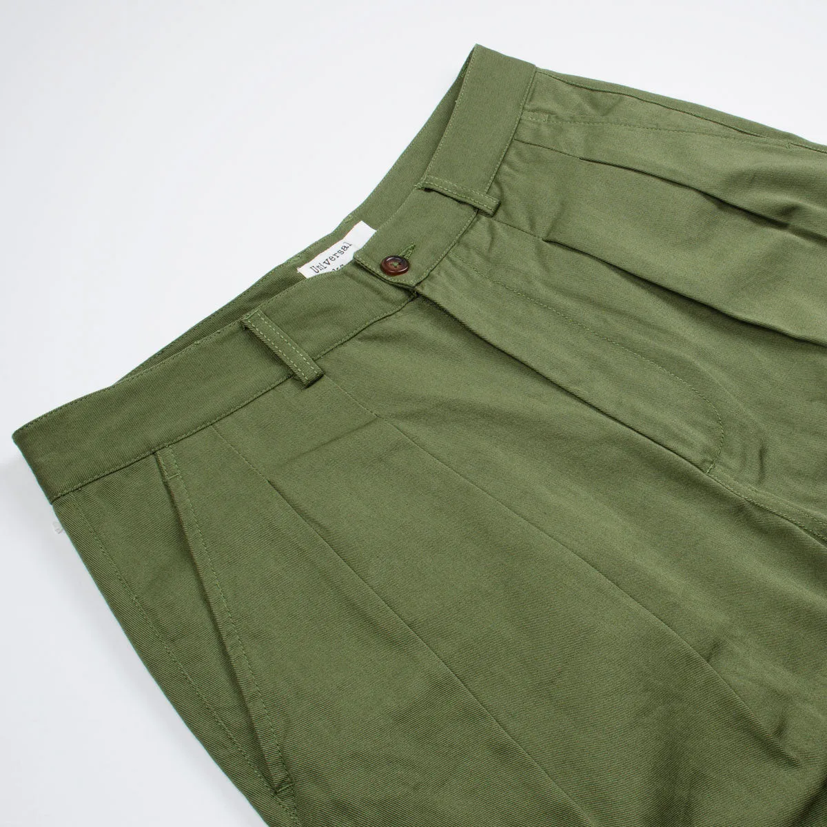 Light Olive Double Pleat Pant Twill