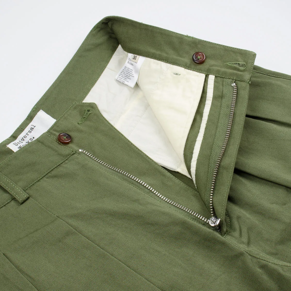 Light Olive Double Pleat Pant Twill