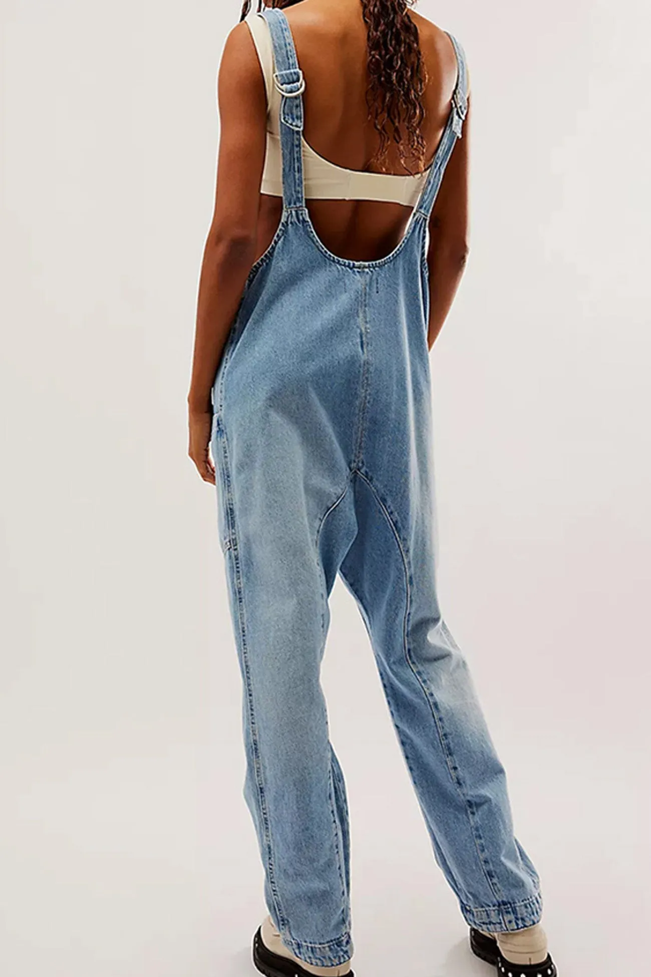 V Neck Pocketed Sleeveless Denim Jumpsuits