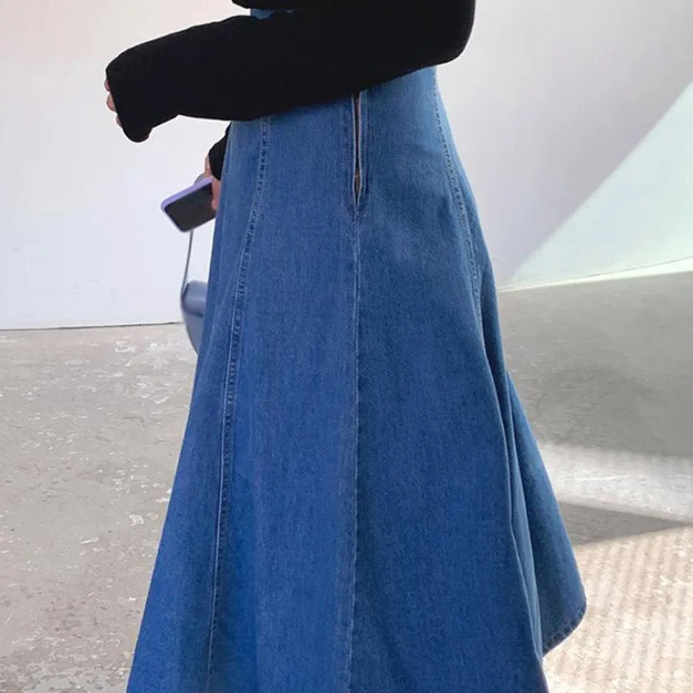 Long Denim Vintage High Waist Jeans Skirts